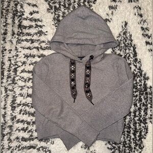 ZARA 🩶🧡💛 Gray Cropped Sweatshirt with Embellished Drawstrings